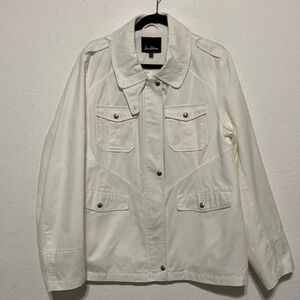 Sam Edelman White Denim Button Front Cotton Utility Jacket Size XL
